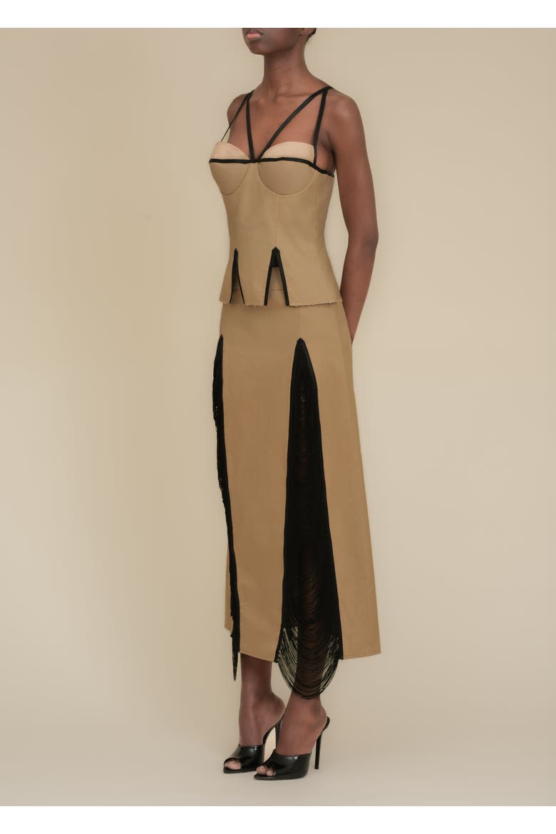 Madeleine Fitted Corset-Inspired Poplin Top, Alternate, color, Tan