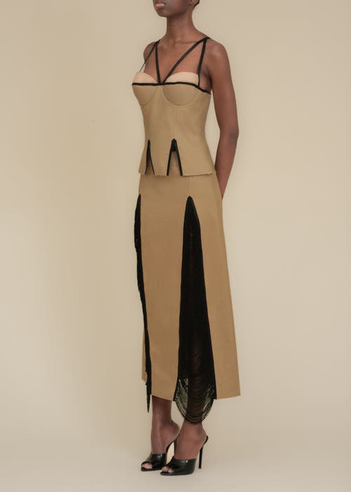 Contessa Mills Madeleine Soft Fringe-trimmed Stretch Cotton Poplin Skirt In Gold