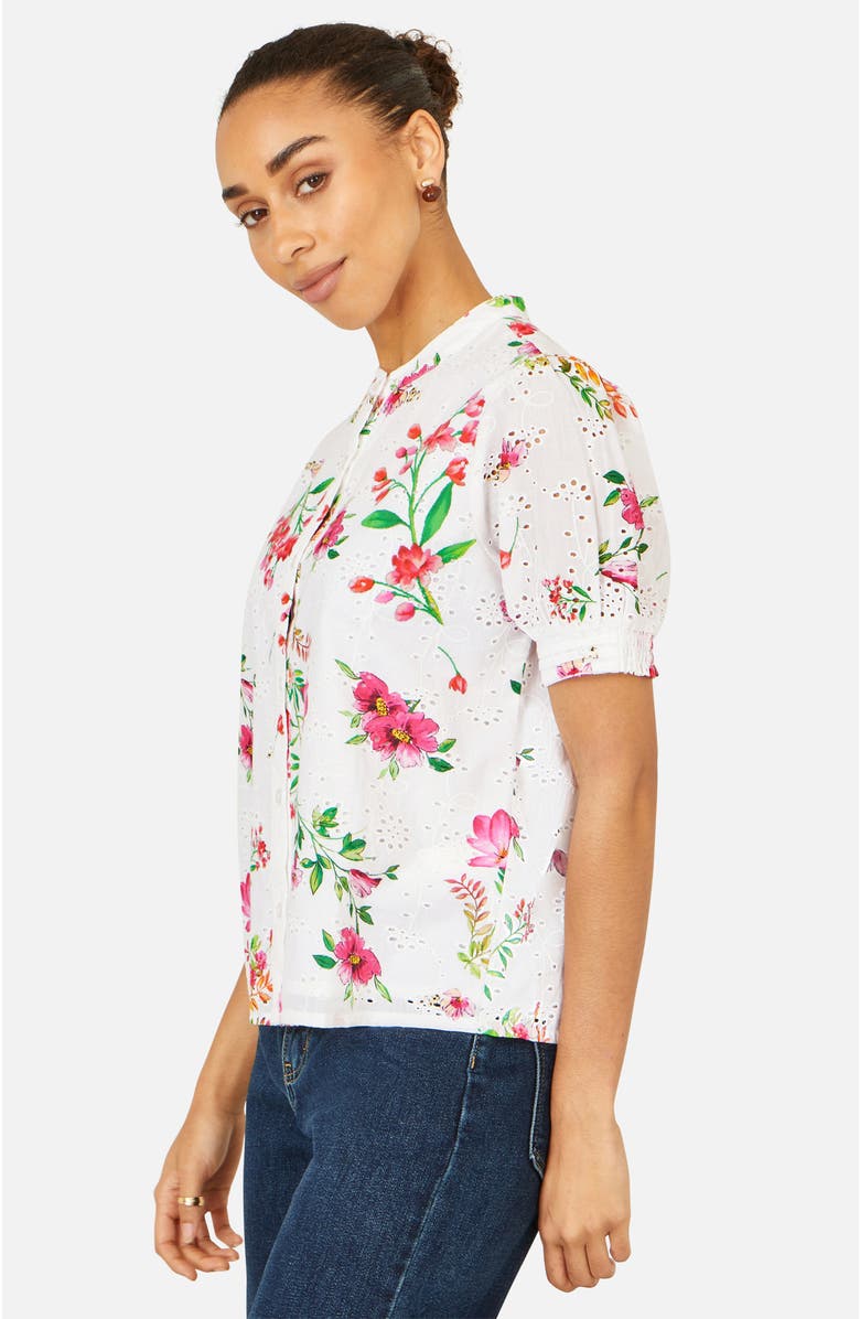 Yumi Cotton Broderie Anglaise Floral Shirt, Alternate, color, White