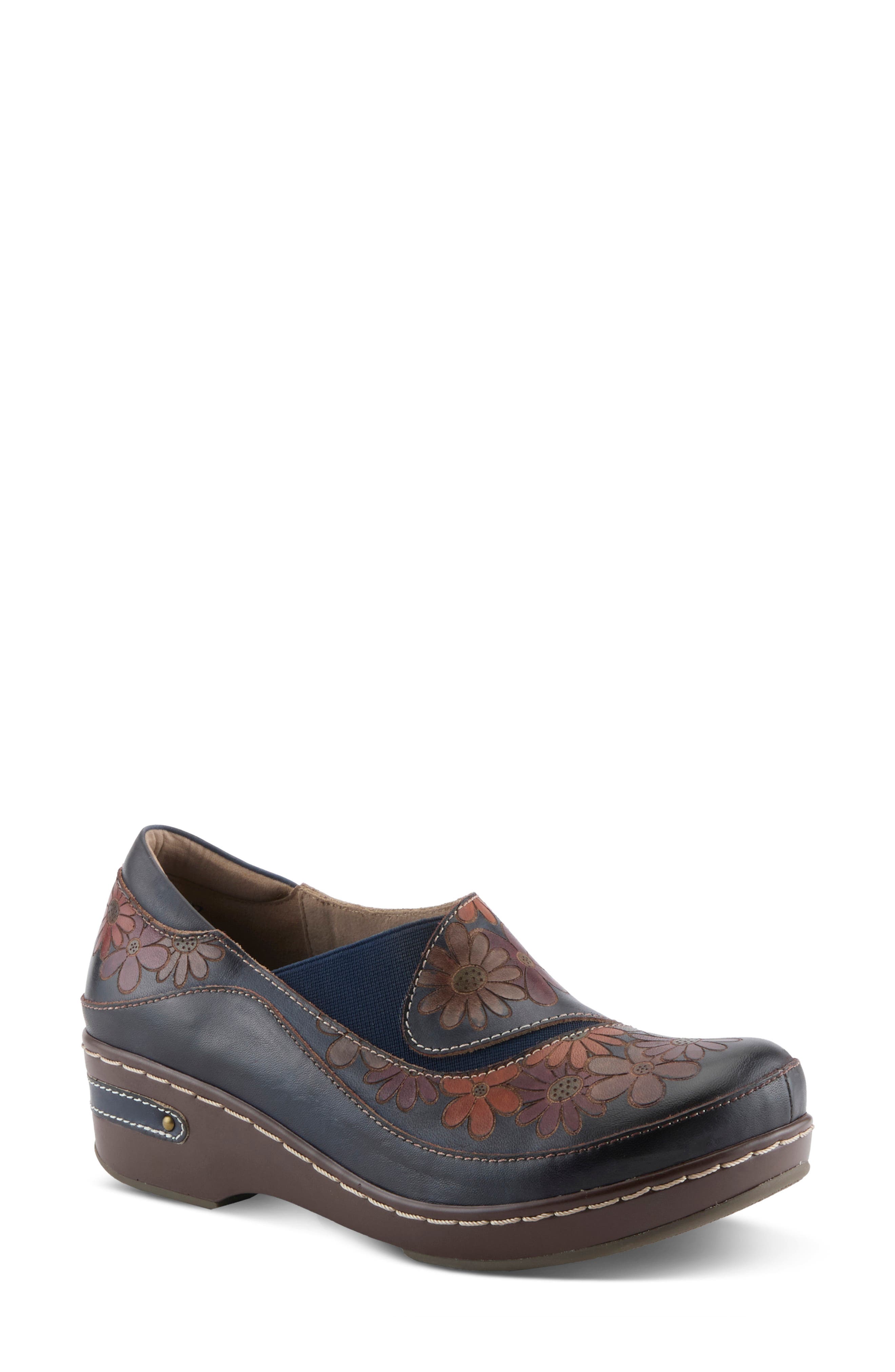 Burbank-Dazis Leather Clog, Main, color, NAVY MULTI