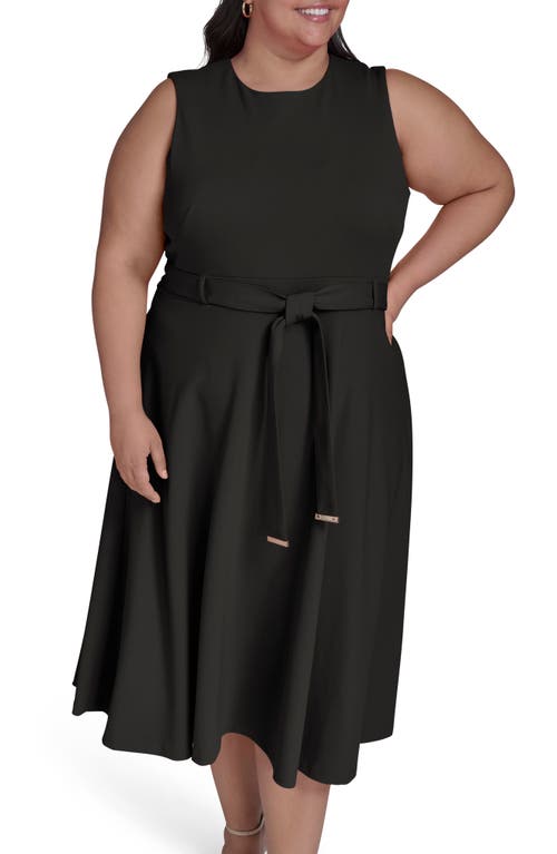 Shop Calvin Klein Tie Scuba Crepe Midi Dress In Black