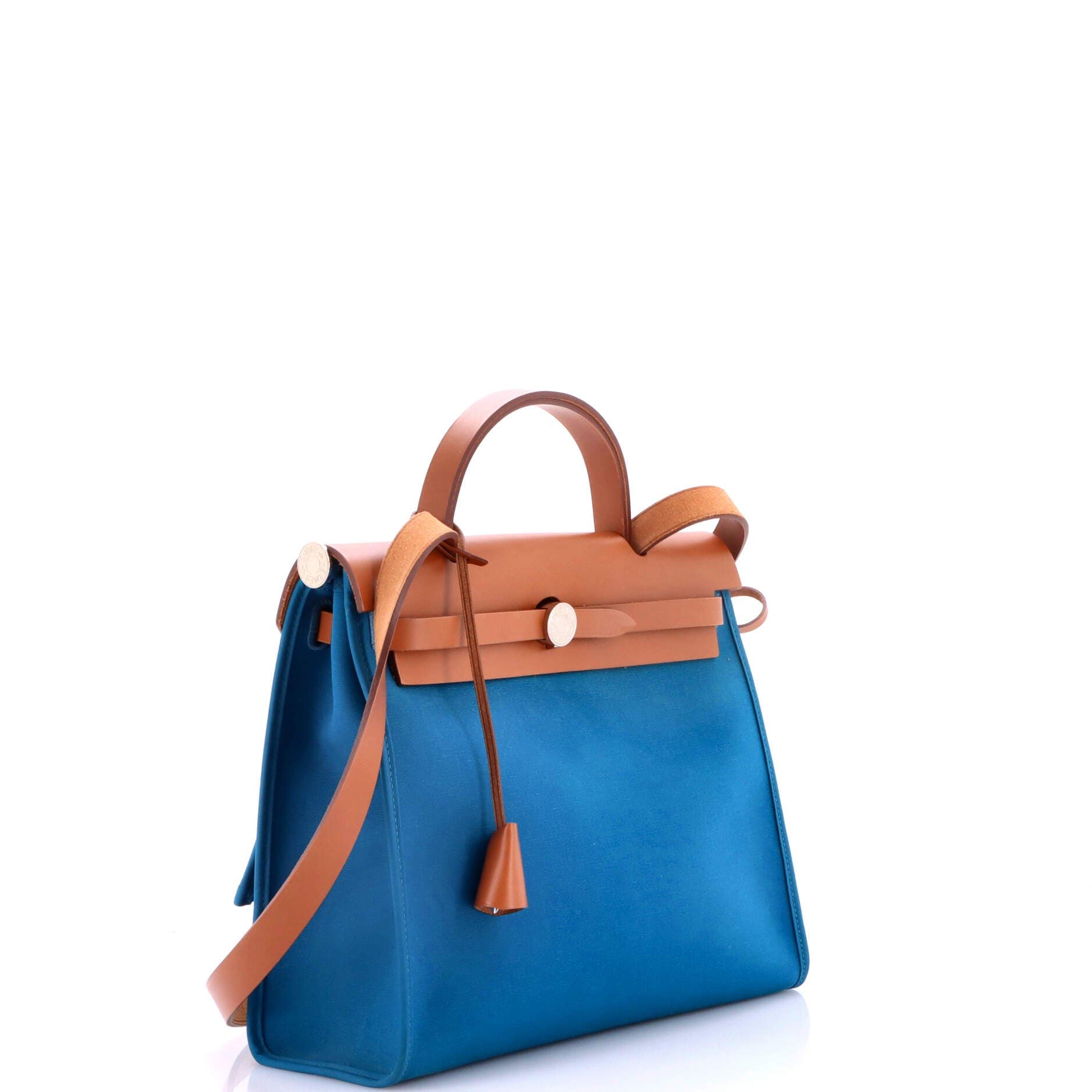 Pre-Owned Hermes Herbag Zip Leather and Toile 31, Alternate, color, Blue Izmir