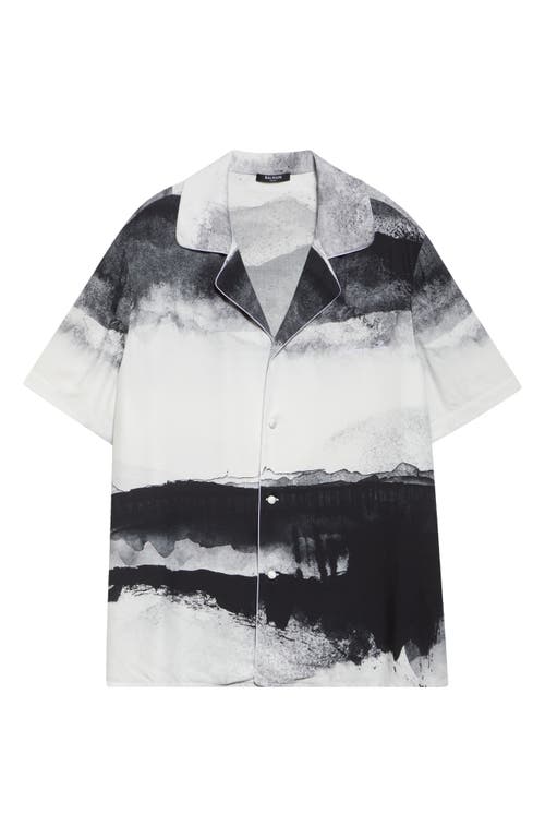 Balmain Moon Print Buttoned Shirt In White/black
