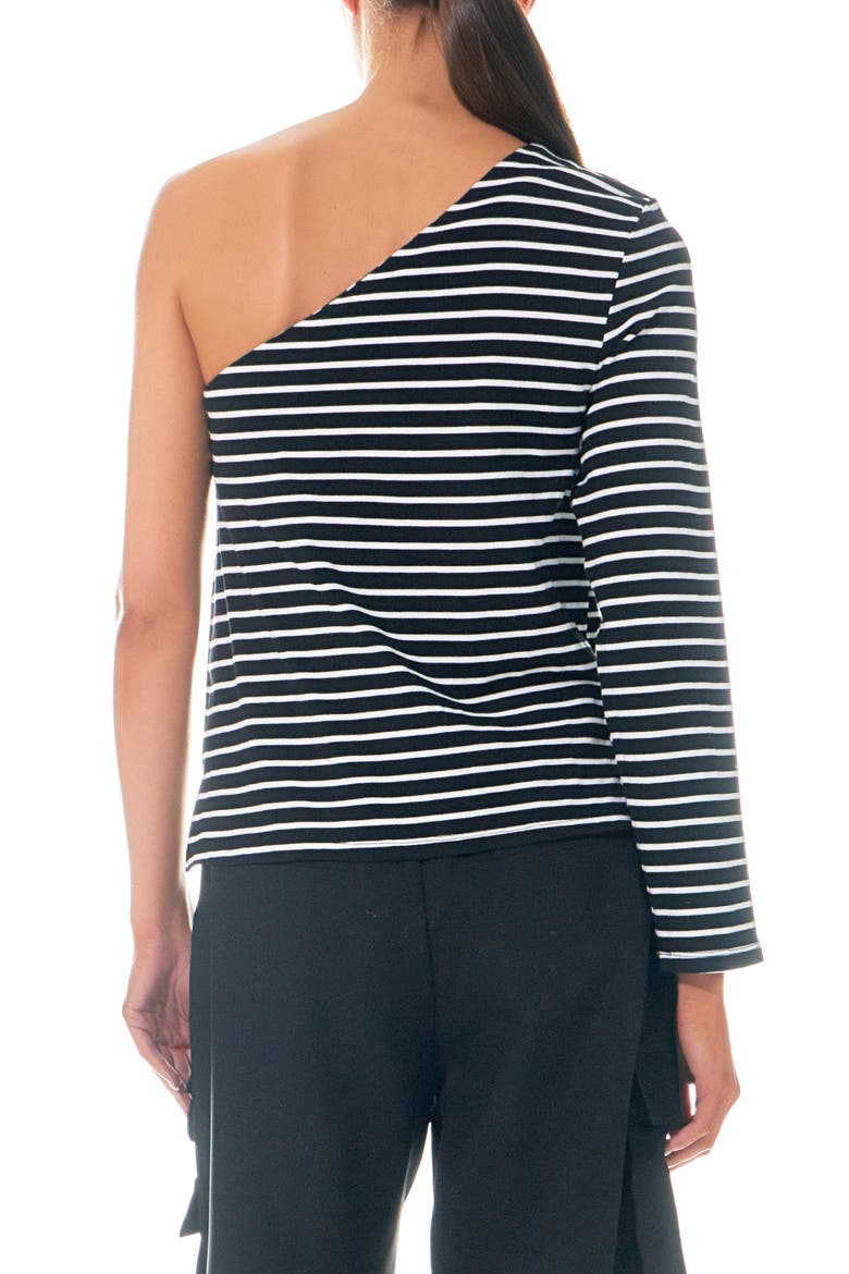 Stripe One-Shoulder Asymmetric Top, Alternate, color, BLACK/ WHITE