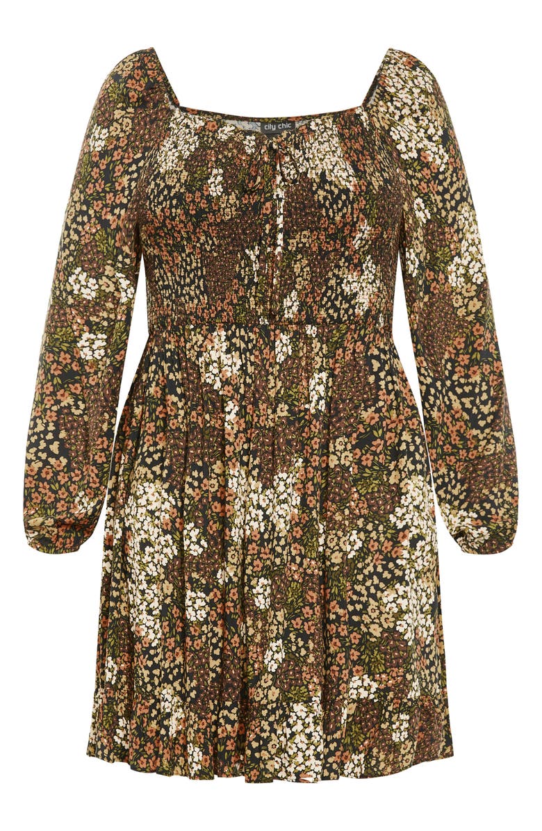 City Chic Tilly Floral Print Long Sleeve Minidress, Alternate, color, Underground Ditsy