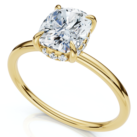 Certified 2Ct Cushion Hidden Halo Diamond Engagement Ring 14k Gold Lab Grown