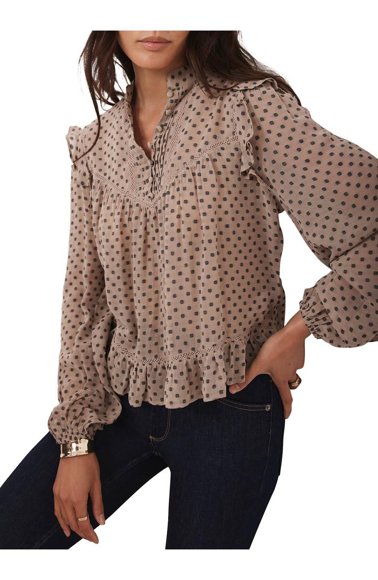 MINT VELVET Neutral Jacquard Polka Dot Blouse, Alternate, color, Neutral