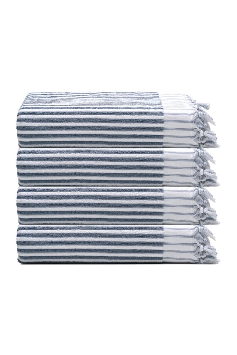 Stripes Turkish Cotton Terry Hand Towel Bundle, Main, color, Slate Blue