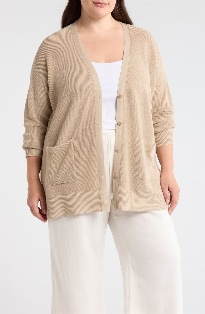 Eileen Fisher Organic Linen & Organic Cotton Cardigan, Main, color, Undyed Natural
