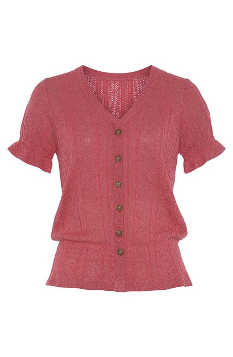 LASCANA Women's Short Sleeve Open Knit Top, Alternate, color, Berry