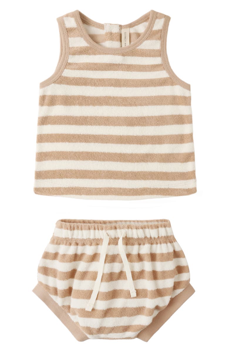 QUINCY MAE Stripe Terry Tank & Shorts Set, Main, color, Latte
