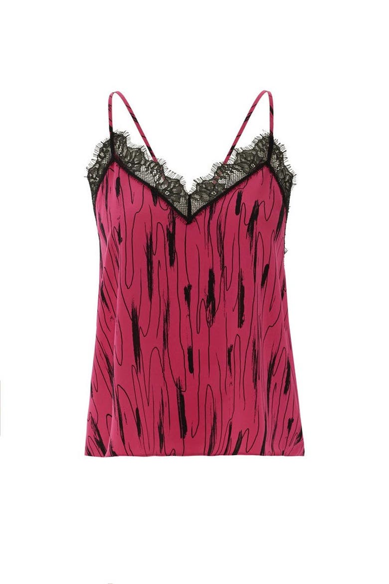 Printed Spaghetti Strap Blouse, Alternate, color, FUCHSIA-BLACK