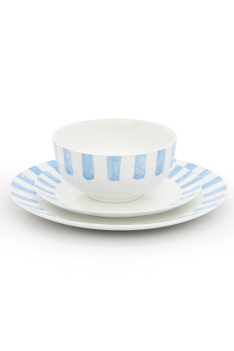 Pacific Waves 12 Piece Round Ceramic Dinnerware Set, Alternate, color, Blue