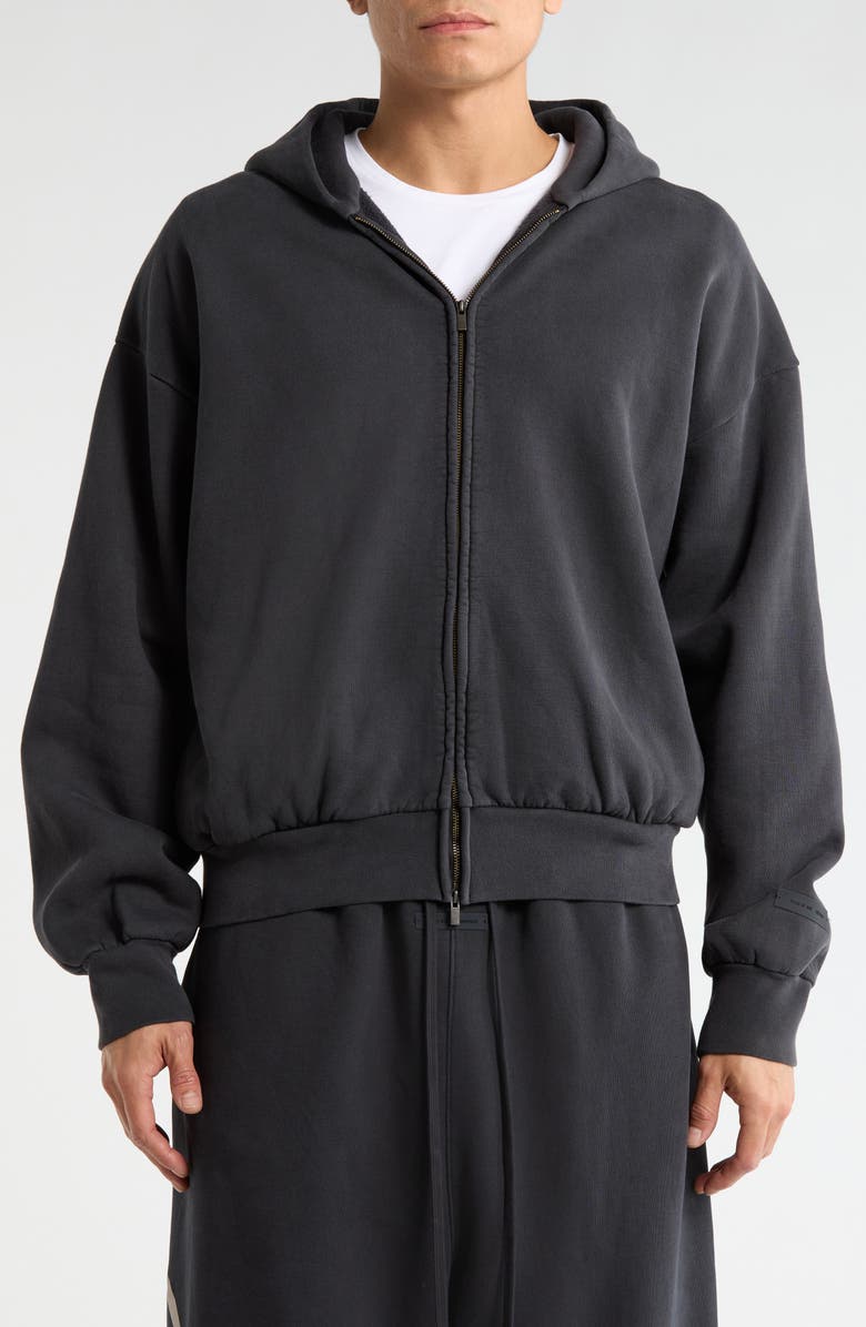 Fear of God Essentials Classic Zip Hoodie, Alternate, color, Vintage Black