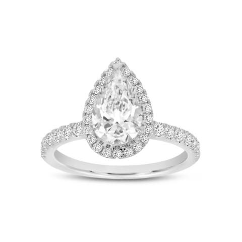 Noor 14K White Gold Pear Lab Grown Diamond Halo Engagement Ring - 2 Ct