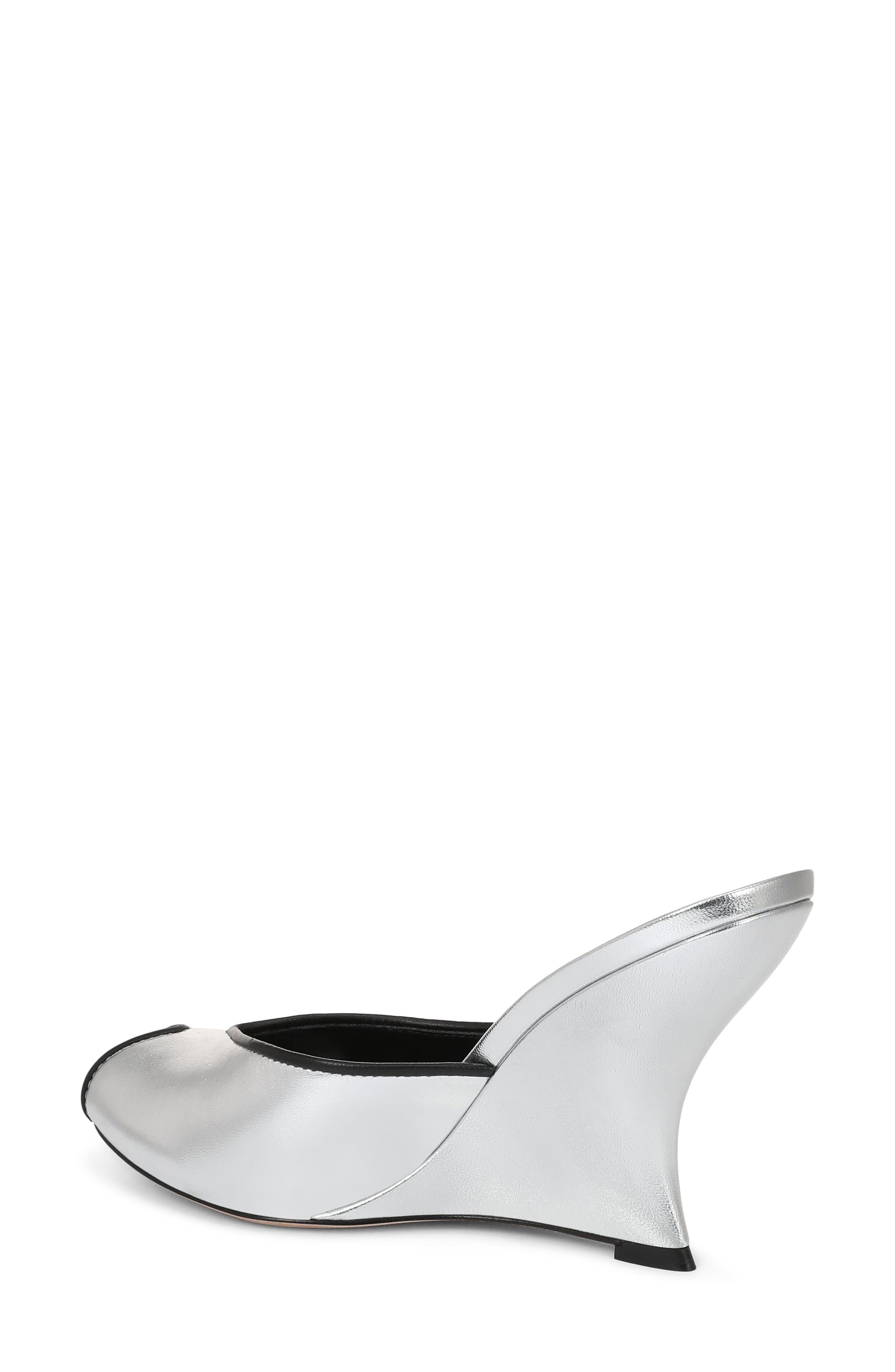 Veronica Beard Mirabel Peep Toe Wedge Sandal, Alternate, color, Silver/ Black
