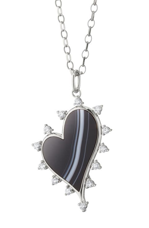 Black Agate Heart Pendant Necklace