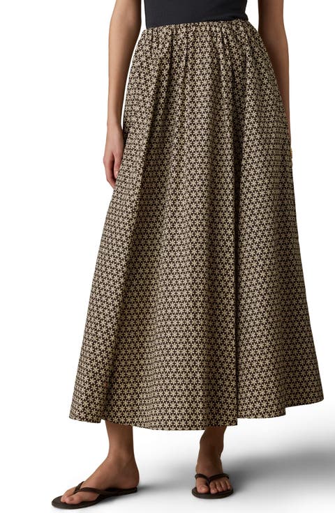 Nera Coastal Organic Cotton Poplin Midi Skirt