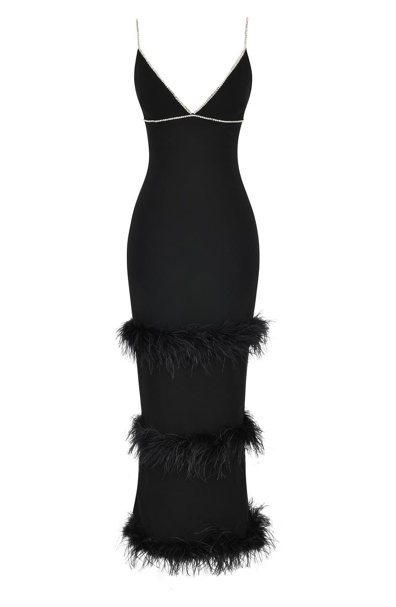 HOUSE OF CB Maricel Feather Trim Cocktail Dress, Alternate, color,