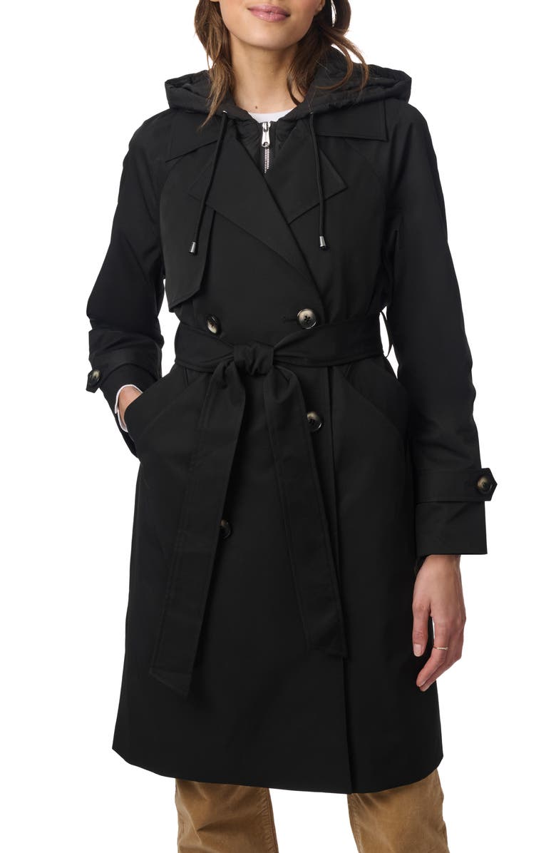 Bernardo Tie Belt Recycled Polyester Trench Coat with Removable Hooded Zip Bib, Main, color, 