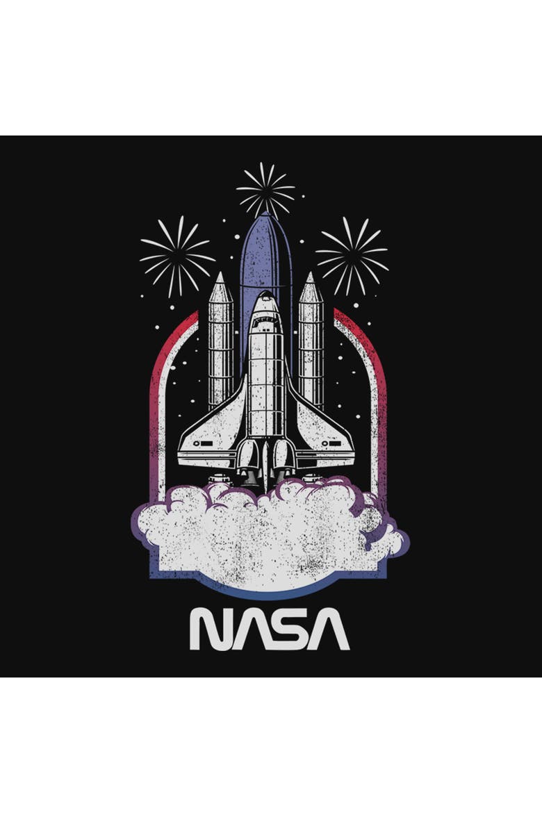 Junior's Distressed Space Shuttle Launch Short Sleeve Baby T-Shirt, Alternate, color, Black