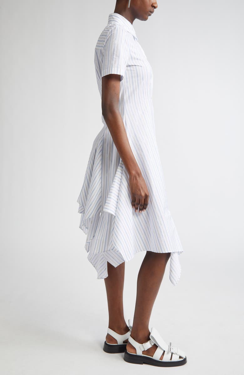 McQueen Day Stripe Skull Asymmetric Handkerchief Hem Cotton Shirtdress, Alternate, color, White-Blue-Grey