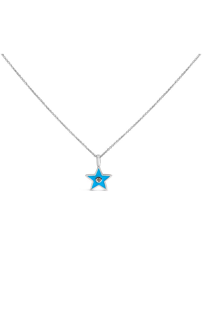 Haus of Brilliance Sterling Silver Blue Enamel and Diamond Accent Star Pendant Necklace, Main, color, Silver