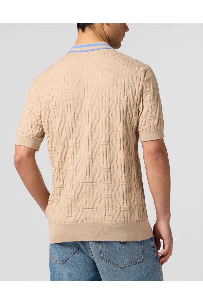 Knitted Polo T-Shirt Jacquard Monogram Men, Alternate, color, beige