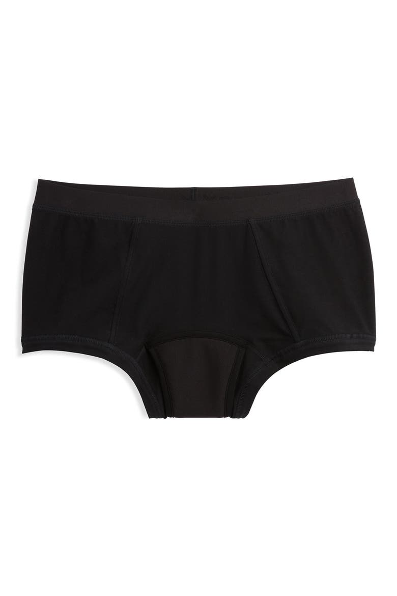 First Line Stretch Cotton Period Boyshorts, Alternate, color, BLACK