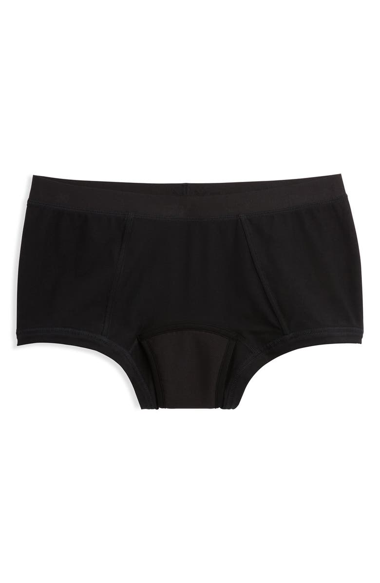 TomboyX First Line Stretch Cotton Period Boyshorts, Alternate, color, Black