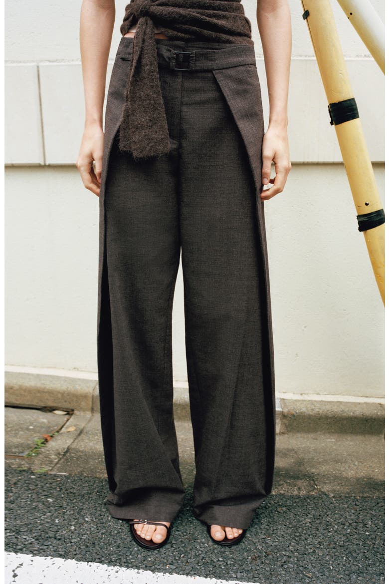 Belted Pleated Pants, Alternate, color, BROWN
