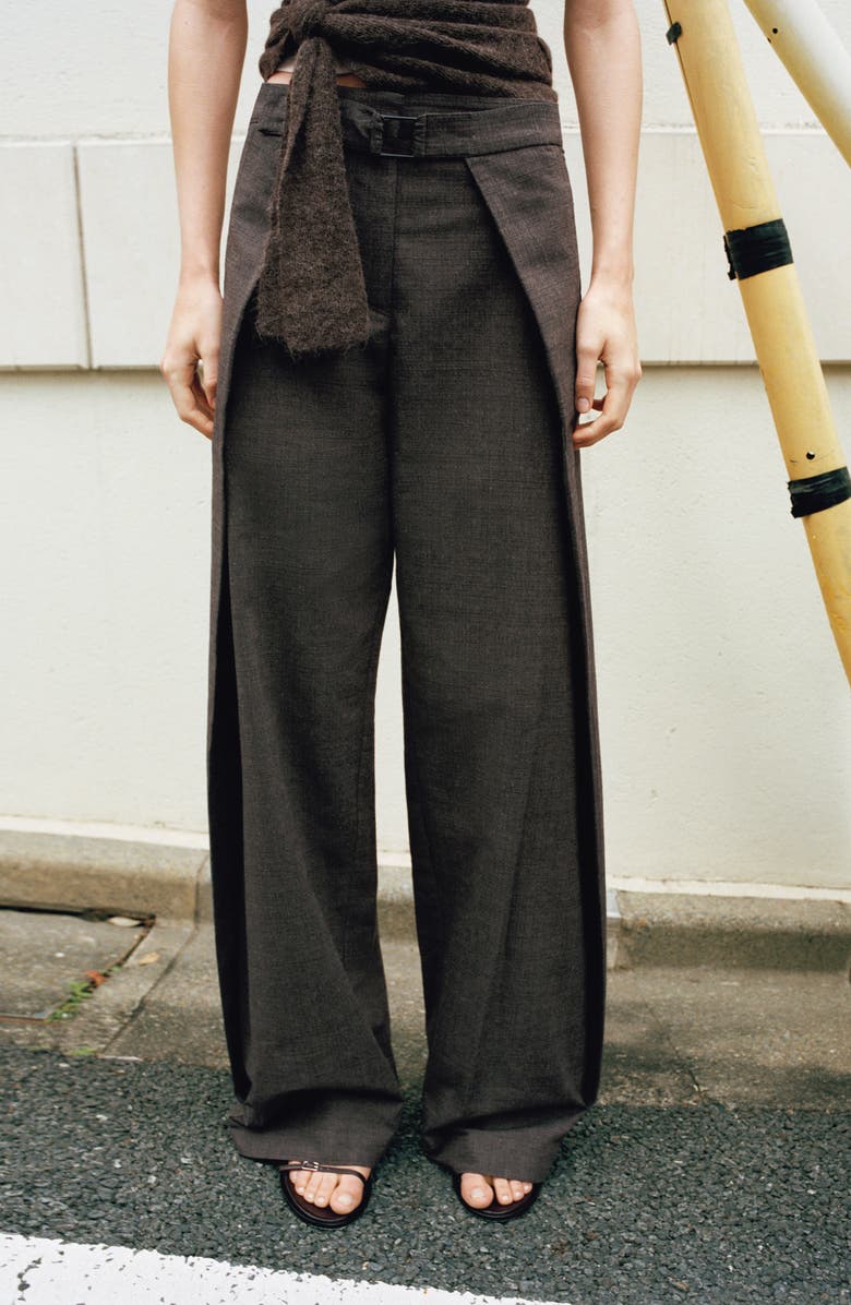 MANGO Belted Pleated Pants, Alternate, color, Brown