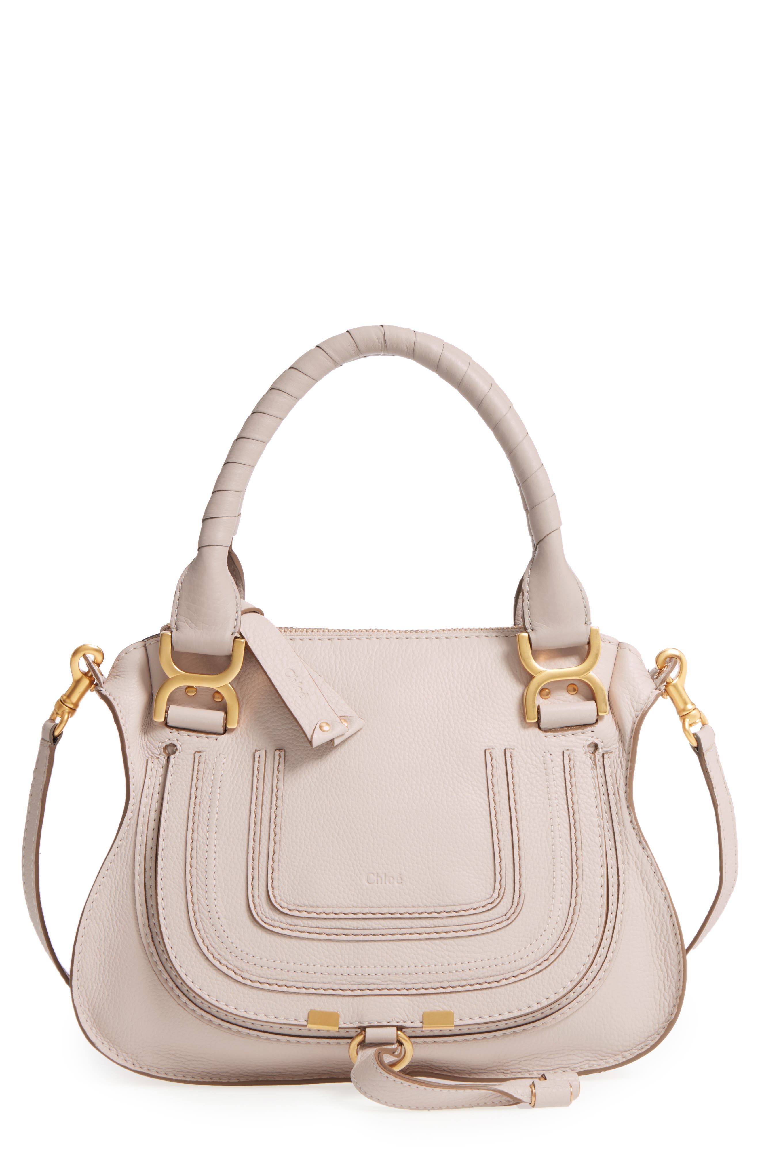 Chloé Small Marcie Leather Satchel, Main, color, Abstract White