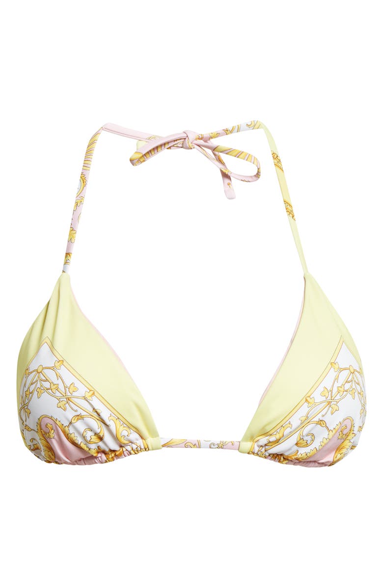 Versace Barocco Print Triangle Bikini Top, Main, color, Pale Yellow Rose Quartz