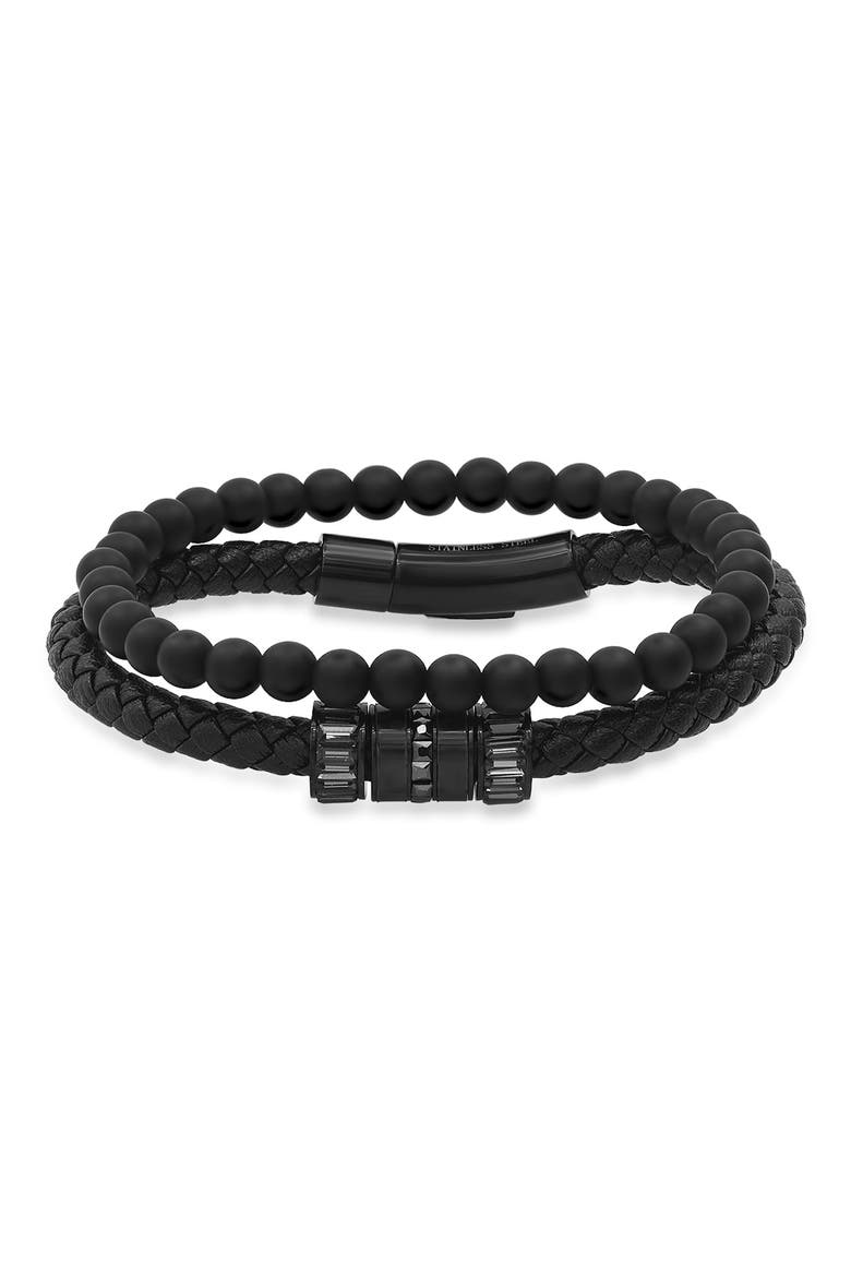 HMY JEWELRY Black Multi-Media Bracelet Set, Main, color, BLACK