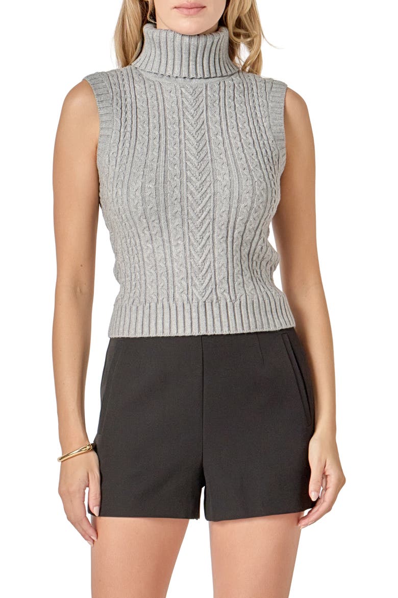 Cable Stitch Sleeveless Turtleneck Sweater, Main, color, GREY