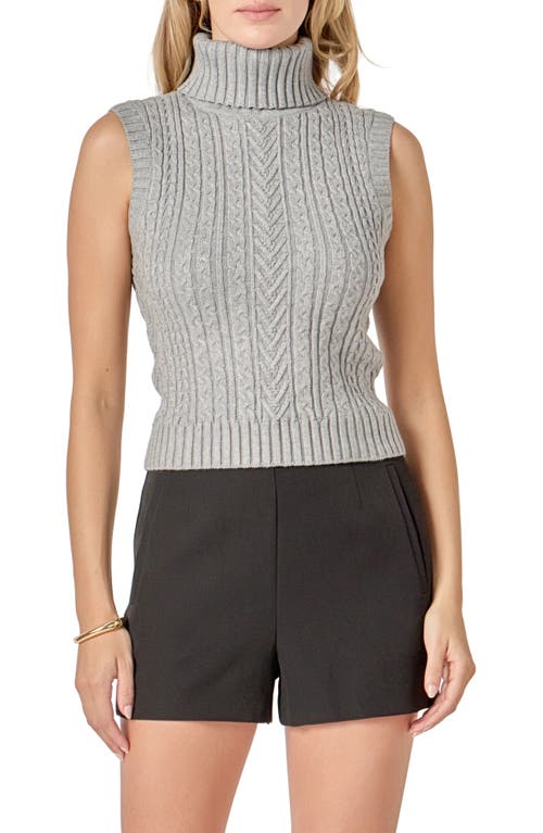 English Factory Cable Stitch Sleeveless Turtleneck Sweater In Gray