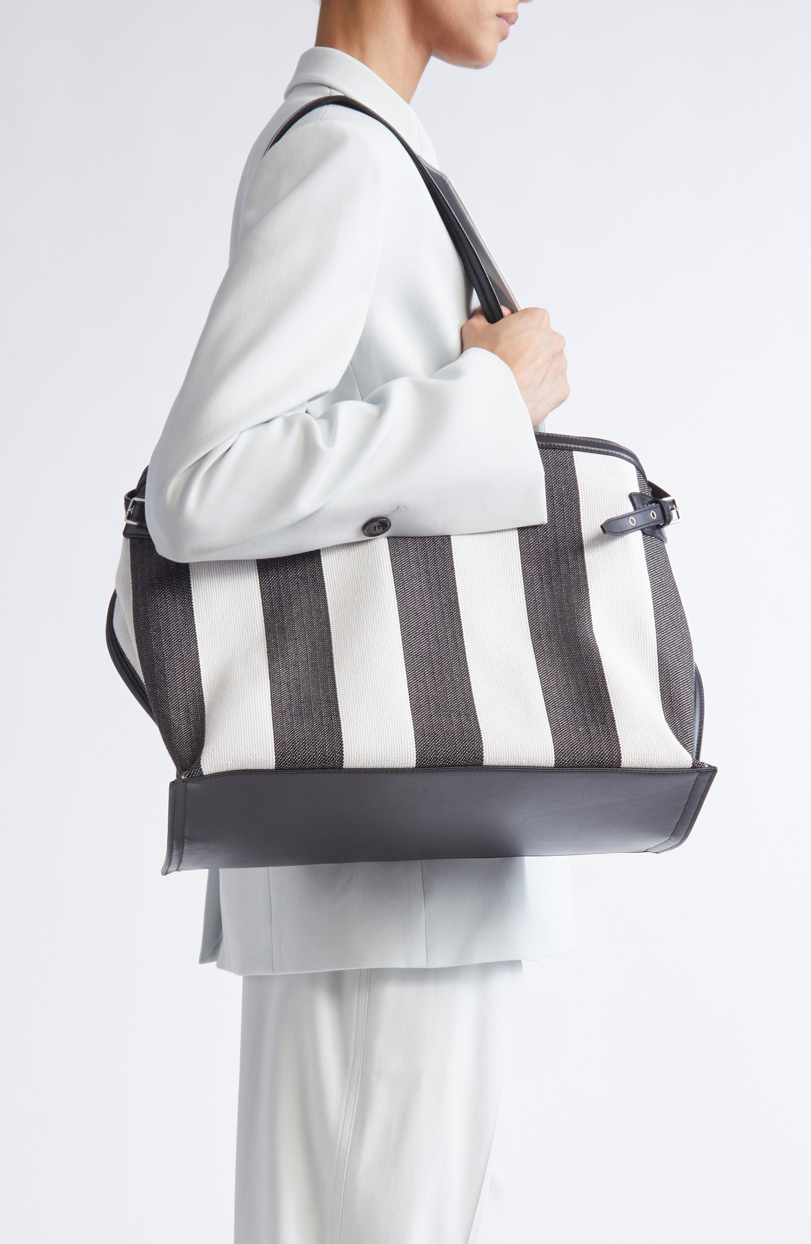 Proenza Schouler Days Caryall Stripe Canvas Tote, Alternate, color, Black/ White