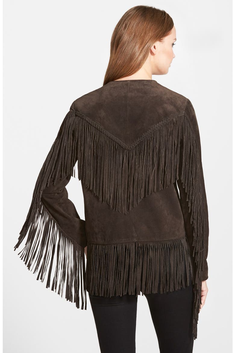 Suede Fringe Jacket, Alternate, color, DARK BROWN