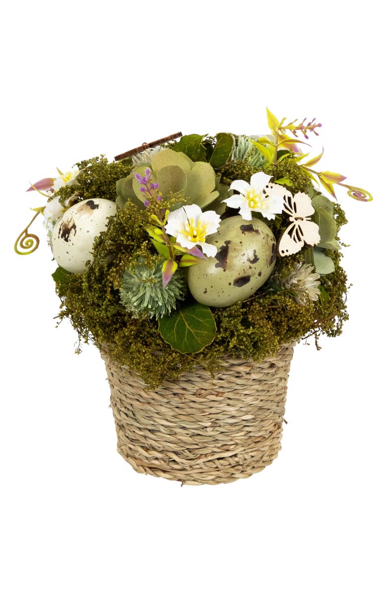 Northlight Butterflies and Easter Eggs Artificial Floral Arrangement - 7", Main, color, Green