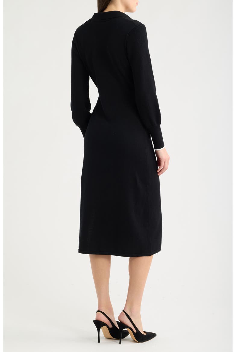 Tie Waist Long Sleeve Sweater Midi Dress, Alternate, color, BLACK IVORY