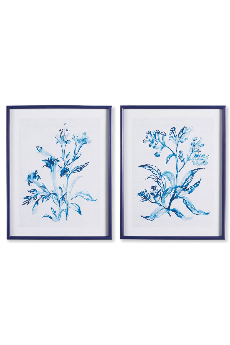 Indigo Watercolor Botanical Prints Set Of 4, Alternate, color, Blue