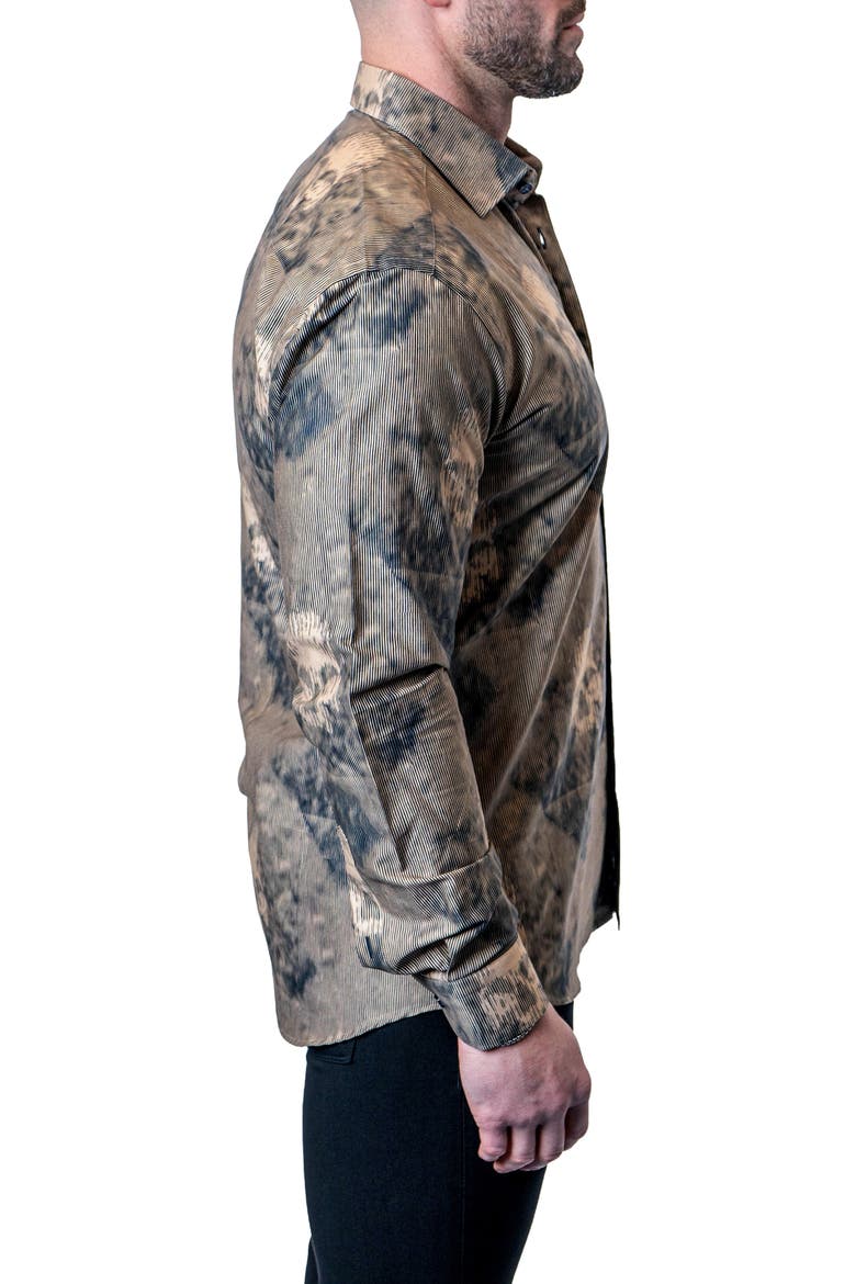Einstein Skull Sand Brown Contemporary Fit Button-Up Shirt, Alternate, color, BROWN