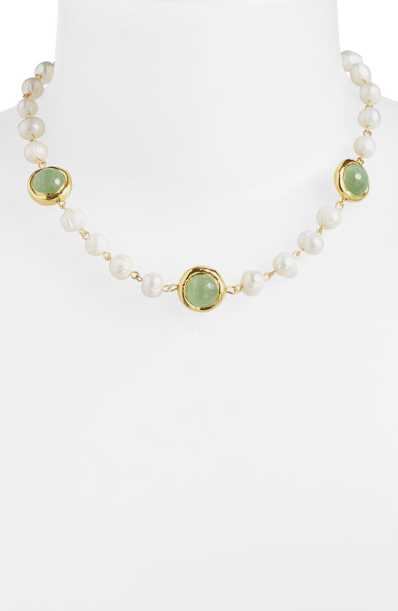 Karine Sultan Crystal Station Cultured Pearl Necklace, Alternate, color, Gold