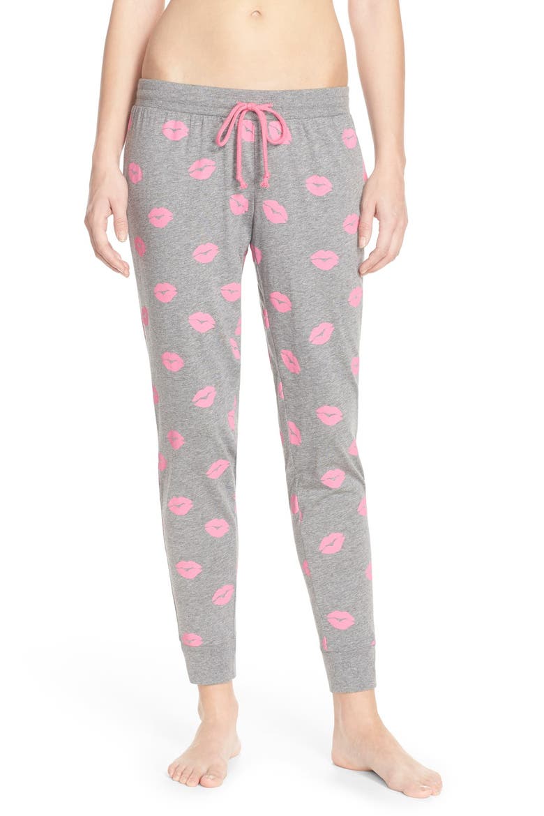 Pajama Jogger Pants, Main, color, HEATHER GREY LIPS