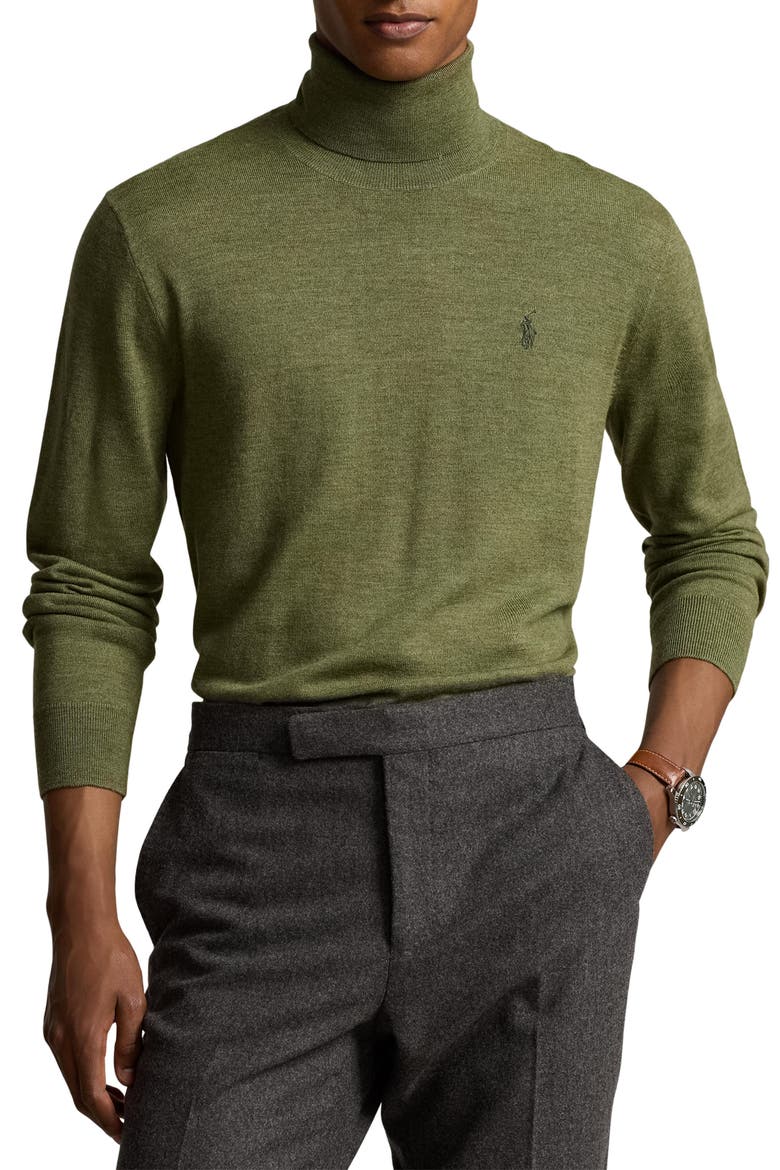 Merino Wool Turtleneck Sweater, Main, color, CLASSIC OLIVE HEATHER