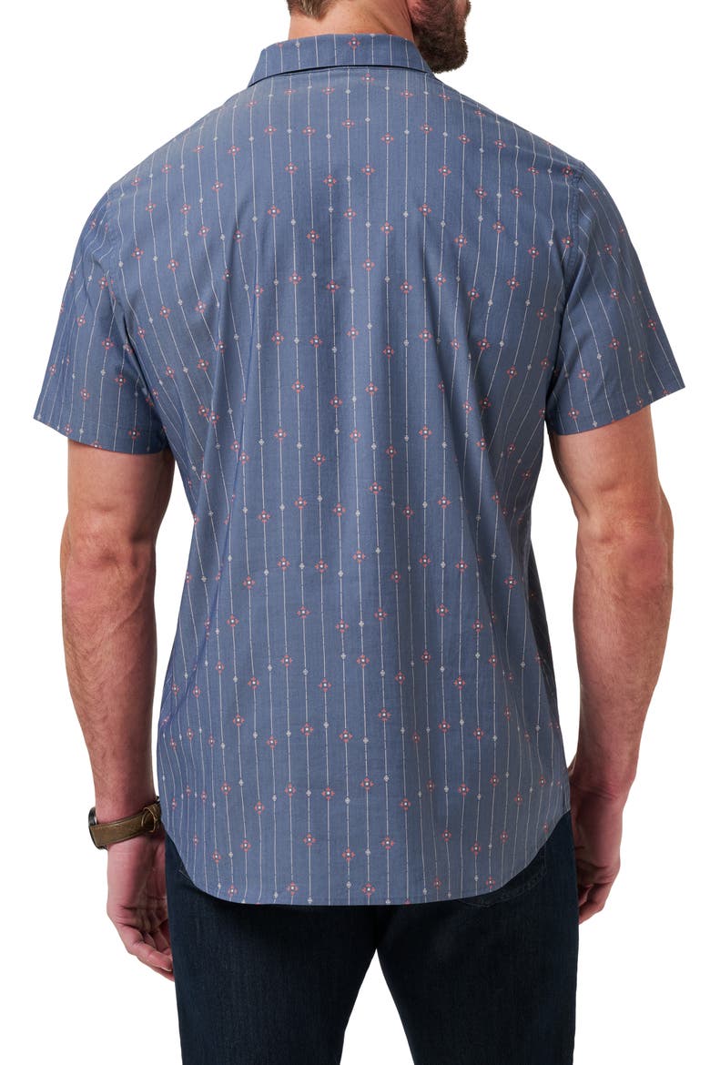 Deco Short Sleeve Cotton Blend Button-Up Shirt, Alternate, color, HEATHER MOOD INDIGO