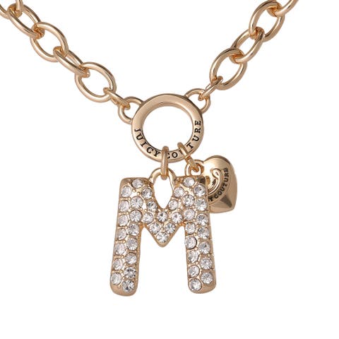Bubble Letter Necklace for Women with Clear Stones 18"+2", Chunky Initial Necklace Gold-Tone