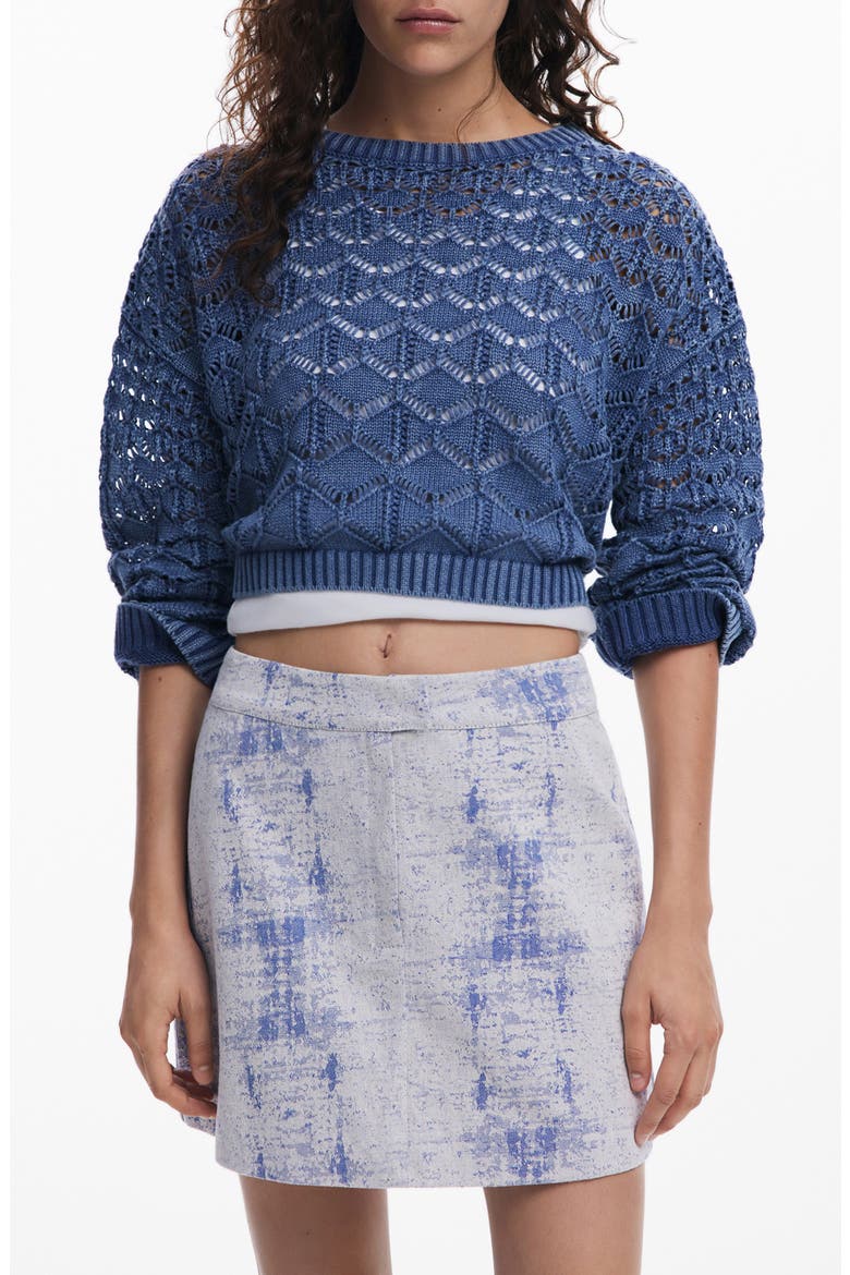 Cropped Open Knit Sweater, Main, color, BLUE