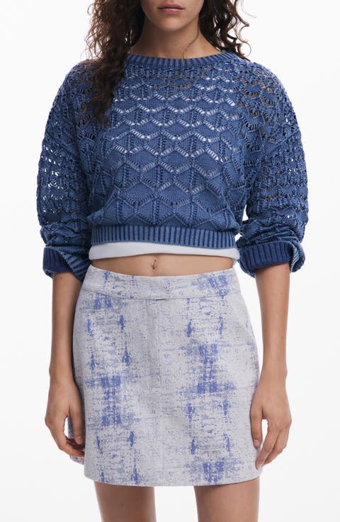 Cropped Open Knit Sweater